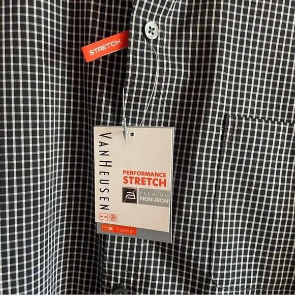 Van Heusen Travelers performance stretch Men's Black and White Checkered Shirt L - Picture 6 of 9